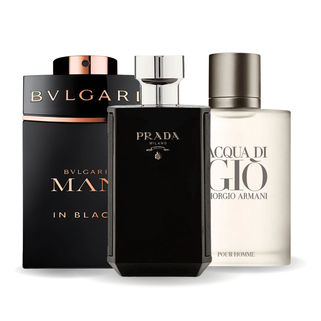 Akciové balenie 3 parfémov Bvlgari In Black, Giorgio Armani Acqua Di Gio, L'Homme Prada Intense 100ml