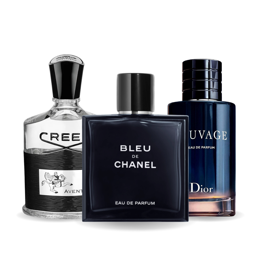 Akciové balenie 3 parfémov Creed AVENTUS, BLEU DE CHANEL a Dior SAUVAGE 100ml